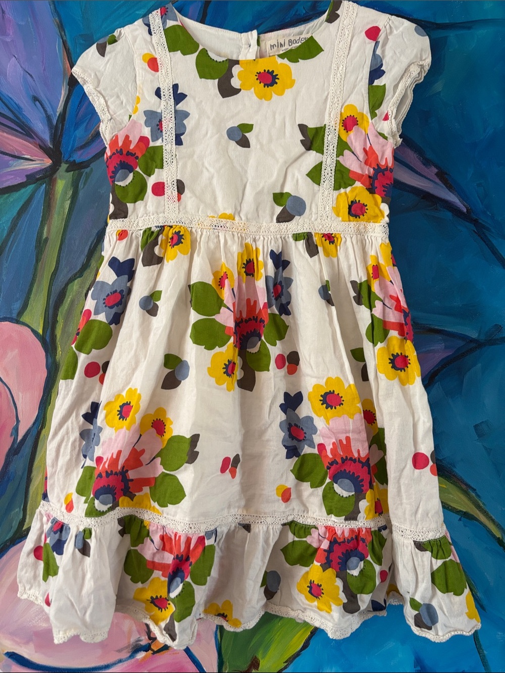 Mini Boden 9-10 year white floral cotton dress